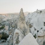 Cafes Cappadocia Gorges - Amazing view of famous Cappadocia highlands with white rocky formations beneath clear blue sky