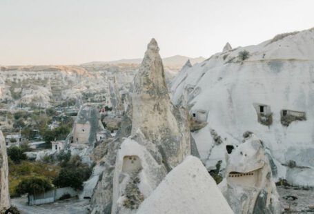 Cafes Cappadocia Gorges - Amazing view of famous Cappadocia highlands with white rocky formations beneath clear blue sky