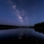 Night Sky - silhouette of trees near body of water under sky with stars