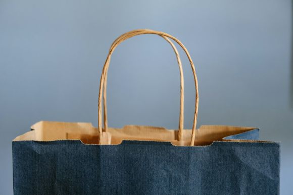 Shopping - blue and brown tote bag